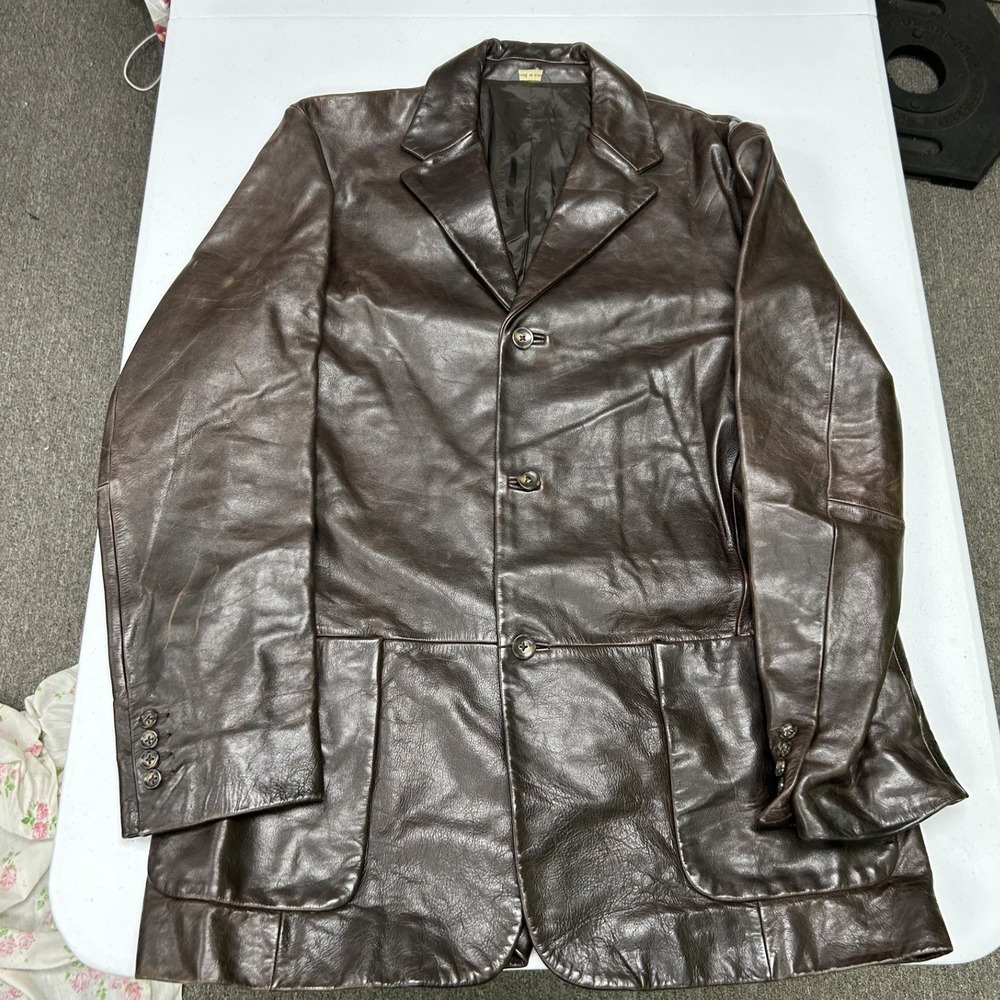 Banana Republic Leather Blazer Mens L Brown 3-Button Patch Pockets Lined Jacket
